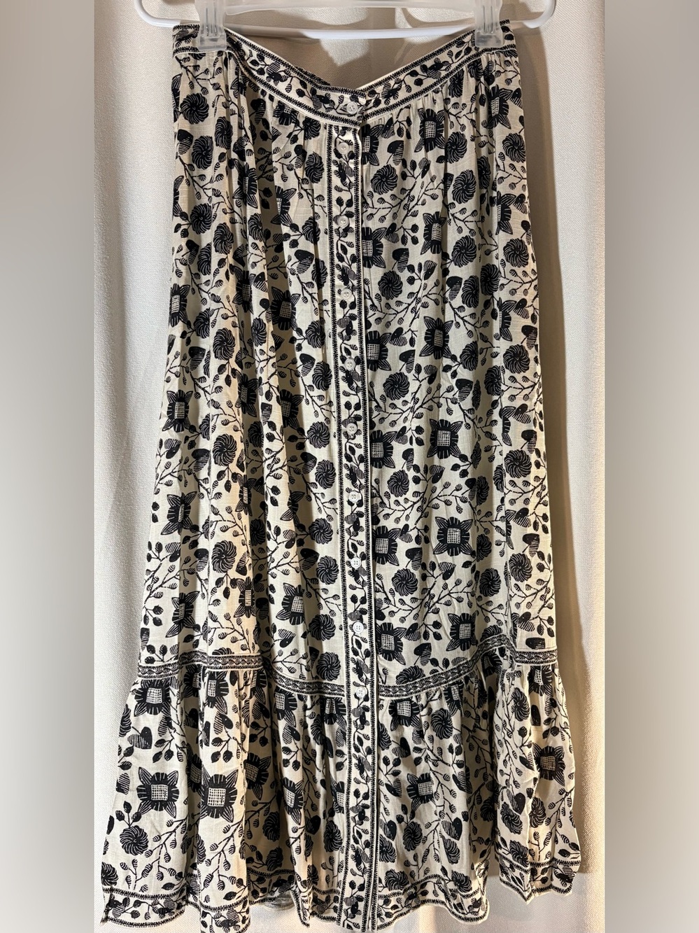 Cottagecore Boho Whimsy Black Floral Maxi Skirt with Black Heart 🖤Leaves NWT - Picture 2 of 7